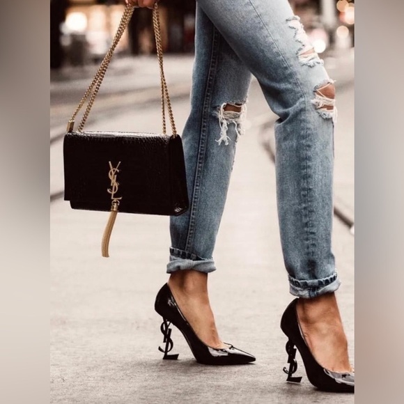 Saint Laurent Opyum 110 Black Leather Pointed Toe Pumps YSL Logo Heels - NWT - Picture 3 of 16